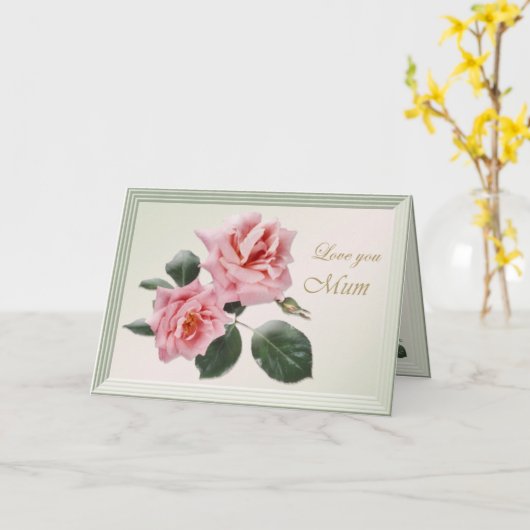 Hou van je, mama kaart met roze rozen (Gele Bloem)
