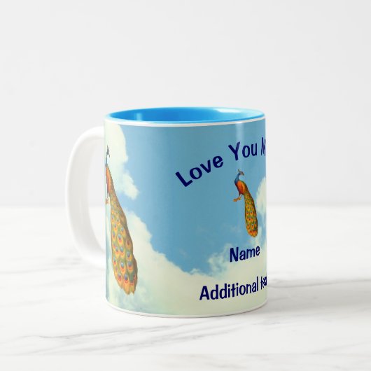 Hou van je mama Peacock Persoonlijk Tweekleurige Koffiemok (Voorkant links)