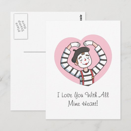 Hou van je met alle mime hart, Valentijnsdag woord Briefkaart (Voorkant / Achterkant)