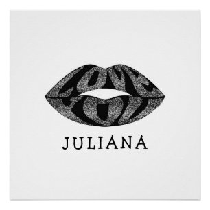 Hou van je met glitter letters in lippen perfect poster