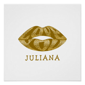 Hou van je met glitter letters in lippen poster