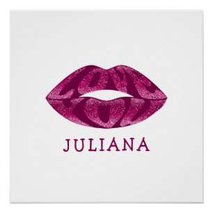 Hou van je met glitter letters in lippen poster
