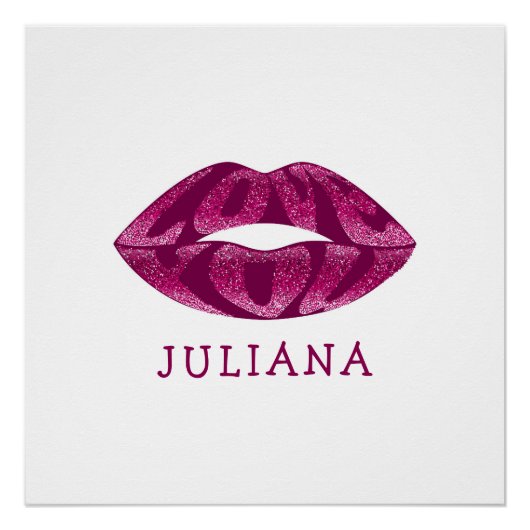 Hou van je met glitter letters in lippen poster (Voorkant)