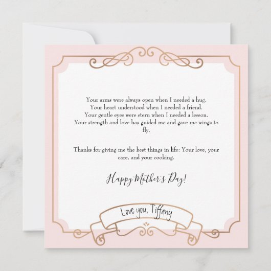 Hou van je moeder Elegant Gold Scrolls Roze Kaart (Achterkant)