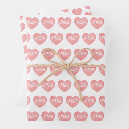 Hou van je moeder tekst, moederdag roze hart inpakpapier vel (In situ)