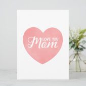 Hou van je moeder tekst, moederdag roze hart kaart (Staand voorkant)