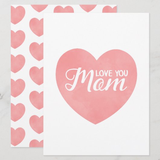 Hou van je moeder tekst, moederdag roze hart kaart (Voorkant / Achterkant)