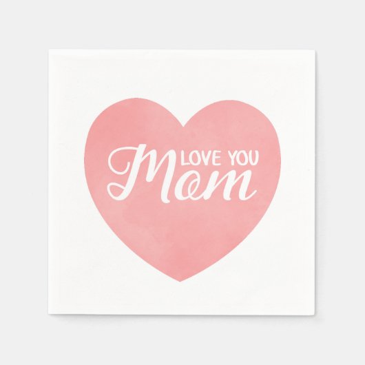Hou van je moeder tekst, moederdag roze hart servet (Voorkant)