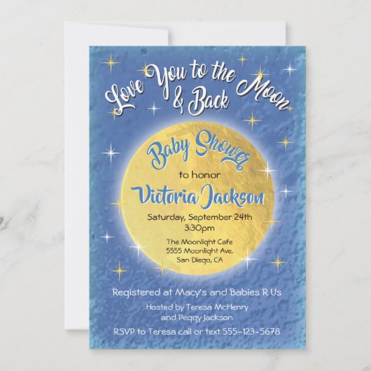 Hou van je naar de maan en terug baby shower nodig kaart (Voorkant)