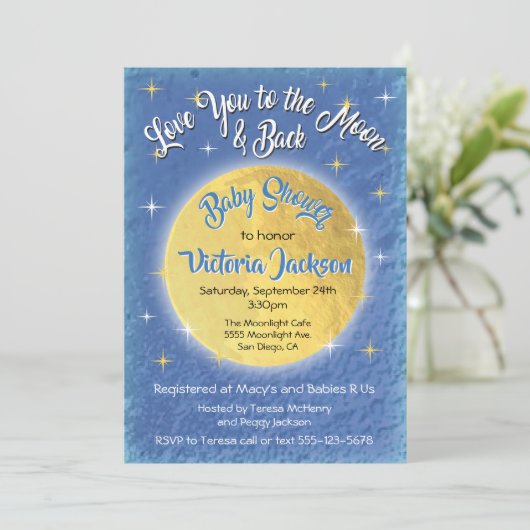 Hou van je naar de maan en terug baby shower nodig kaart (Staand voorkant)