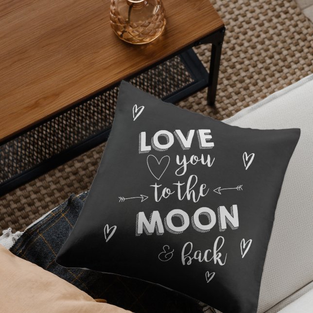 Hou van je naar de maan en terug hart zwart wit kussen (Love You To The Moon and Back Heart Black White Throw Pillow)