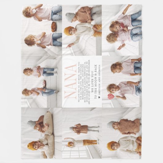 Hou van je Nana | Aangepaste berichtfotocollage Fleece Deken (Voorkant)