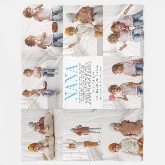 Hou van je Nana | Aangepaste berichtfotocollage Fleece Deken (Voorkant)