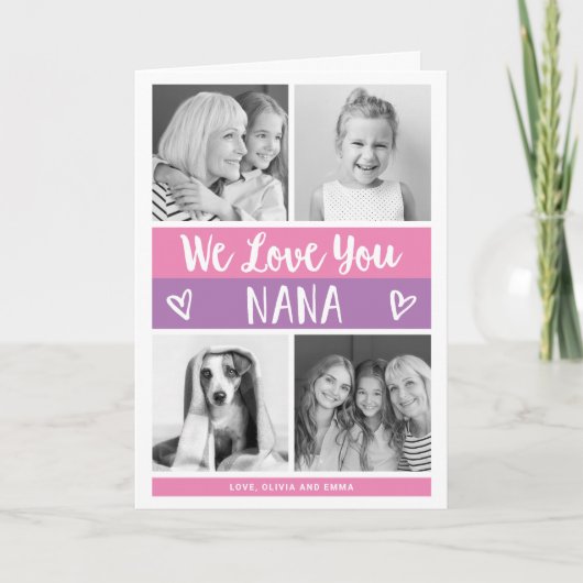 Hou van je Nana | Roze kleurenblokfotoraster Kaart (Voorkant)