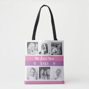 Hou van je Nana Roze kleurenblokfotoraster Tote Bag