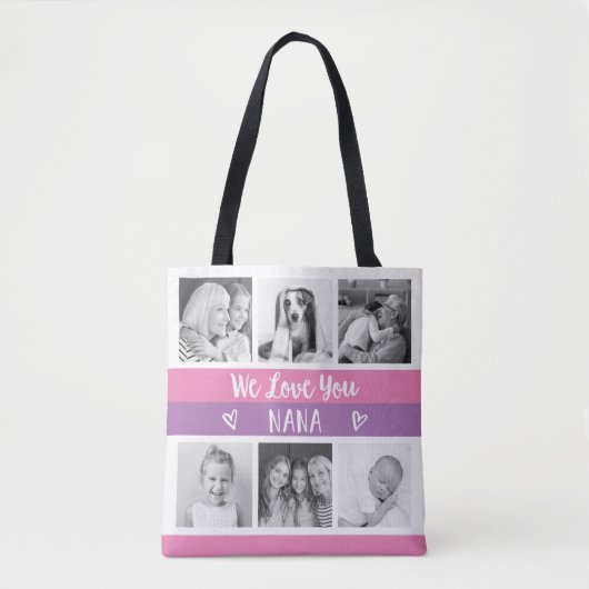 Hou van je Nana | Roze kleurenblokfotoraster Tote Bag (Voorkant)