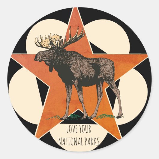 Hou van je nationale parken Moose Ronde Sticker (Voorkant)