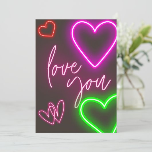 "Hou van je" Neon Sign Valentijnse Kaart (Staand voorkant)