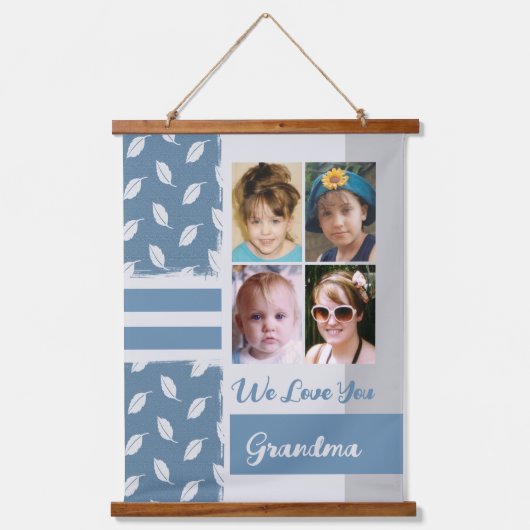 Hou van je oma 4 fotoblad blauw hangend wandkleed (Voorkant)