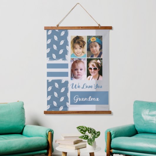 Hou van je oma 4 fotoblad blauw hangend wandkleed (Woonkamer)