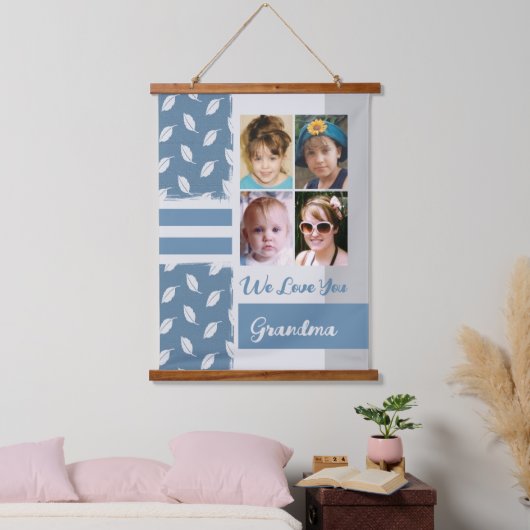 Hou van je oma 4 fotoblad blauw hangend wandkleed (Slaapkamer)
