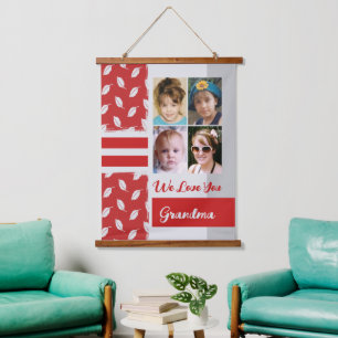 Hou van je oma 4 fotoblad rood hangend wandkleed