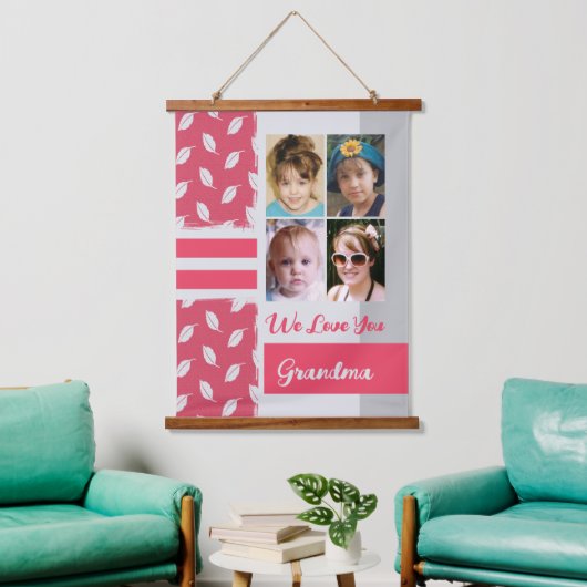 Hou van je oma 4 fotoblad roze hangend wandkleed (Woonkamer)