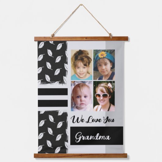 Hou van je oma 4 fotoblad zwart hangend wandkleed (Voorkant)