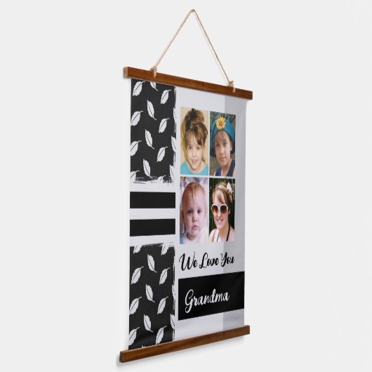 Hou van je oma 4 fotoblad zwart hangend wandkleed (Gebogen)