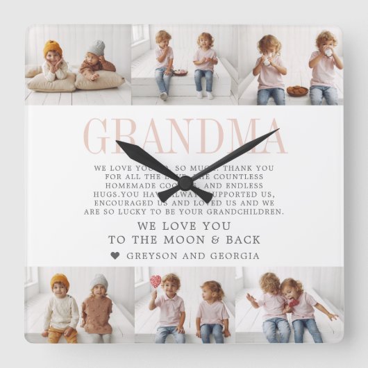 Hou van je oma | Aangepaste berichtfotocollage Vierkante Klok (Voorkant)