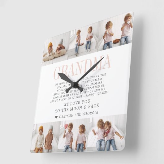 Hou van je oma | Aangepaste berichtfotocollage Vierkante Klok (Hoek)