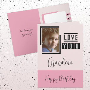 Hou van je oma en voeg foto roze zwarte verjaardag kaart