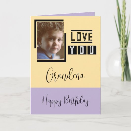 Hou van je oma en voeg foto's toe paarse gele verj kaart (Voorkant)