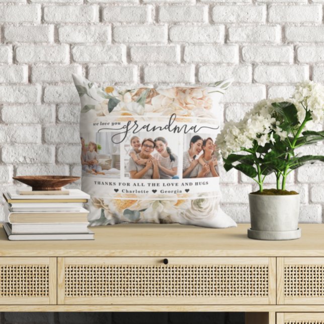 Hou van je oma | Floral Drie Foto-collage Kussen (Creator heeft geüpload)