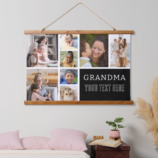 Hou van je oma | Foto Collage Handgeschreven tekst Hangend Wandkleed (Slaapkamer)