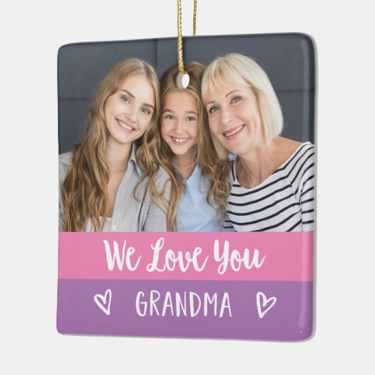 Hou van je oma | Roze kleurenblok Twee foto's Keramisch Ornament (Links)