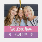 Hou van je oma | Roze kleurenblok Twee foto's Keramisch Ornament (Voorkant)
