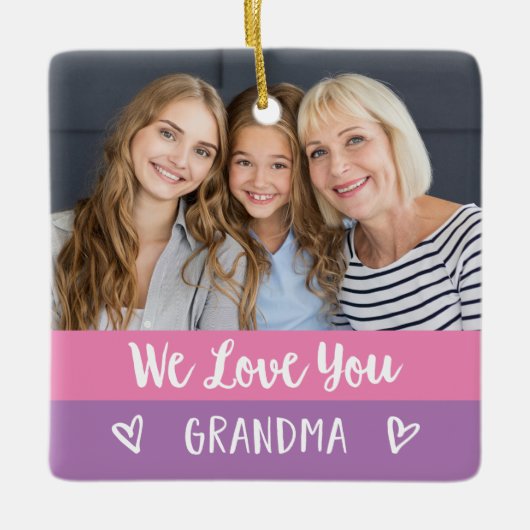 Hou van je oma | Roze kleurenblok Twee foto's Keramisch Ornament (Voorkant)