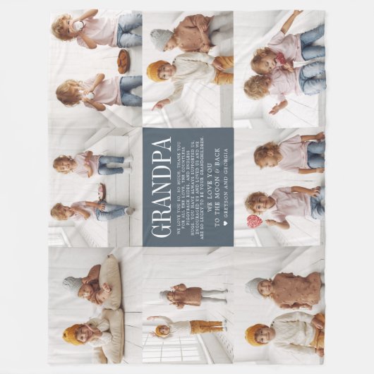Hou van je opa | Aangepaste berichtfotocollage Fleece Deken (Voorkant)