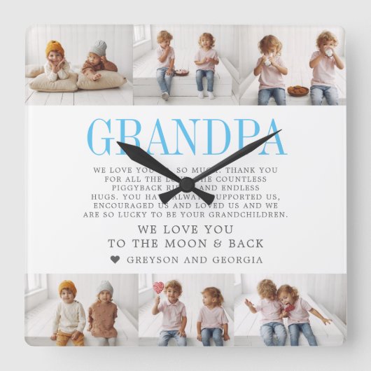 Hou van je opa | Aangepaste berichtfotocollage Vierkante Klok (Voorkant)