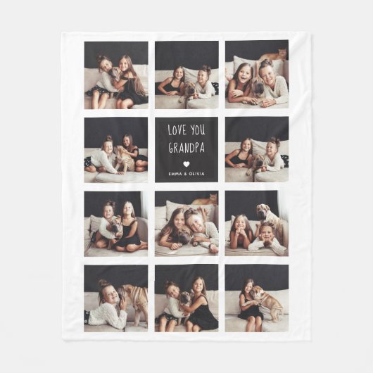 Hou van je opa | Foto Collage Handgeschreven tekst Fleece Deken (Voorkant)