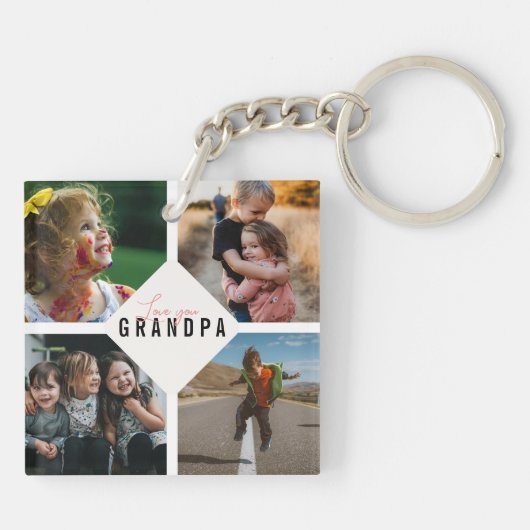 Hou van je opa fotocollage Keepslag Sleutelhanger (Achterkant)