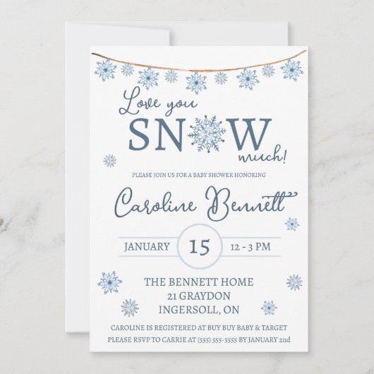Hou van je SNEEUW veel! Sneeuwvlok Baby shower Kaart (Voorkant)