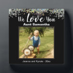 Hou van je tante Foto Glitter Fotoplaat<br><div class="desc">Fun faux glitter fotobureau plaque. Al tekst is klantgericht en de foto kan gemakkelijk worden veranderd. We houden van je tante met nichtje of neefje...  optie onderaan de plaque. Een unieke gave voor die speciale persoon in je leven.</div>