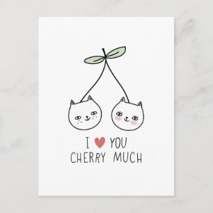Hou van je Valentijnsdag Cherry Cat Lover Briefkaart