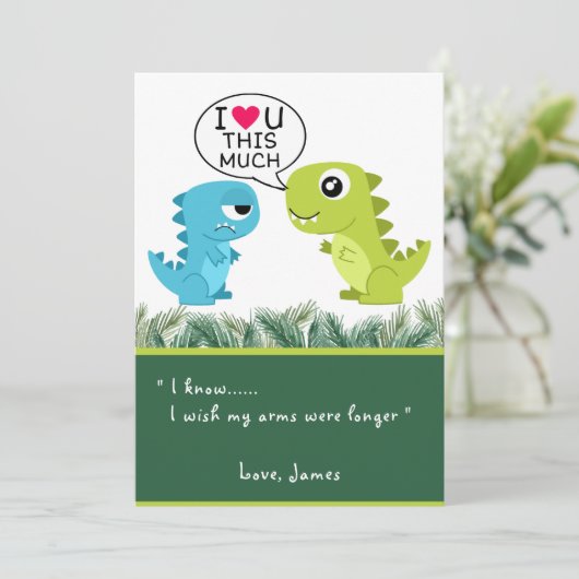 HOU VAN JE, VEEL | Funny T-Rex Valentijnsdag Feestdagenkaart (Staand voorkant)