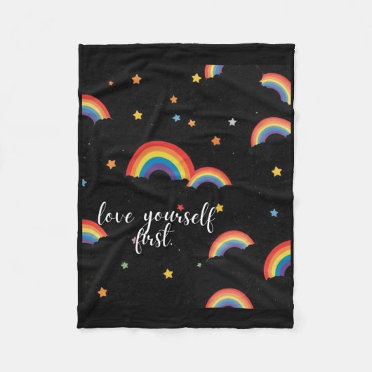 Hou van jezelf eerste Rainbow Pride Sticker Fleece Deken (Voorkant)