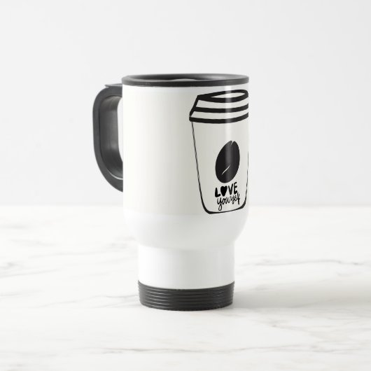 Hou van jezelf Koffie Reizen Mug Reisbeker (Voorkant links)