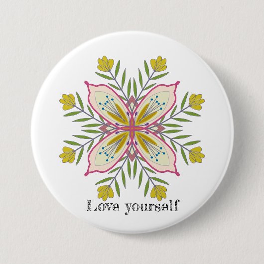 Hou van jezelf mandala bloemen ronde button 7,6 cm (Voorkant)