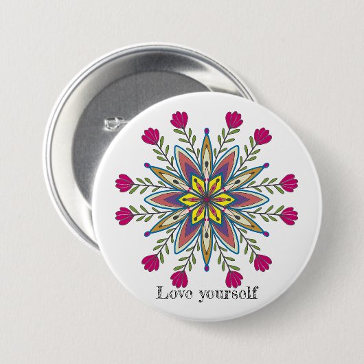 Hou van jezelf mandala bloemen ronde button 7,6 cm (Voorkant /achterkant)